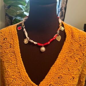 Red and White Scarf Charm Necklace